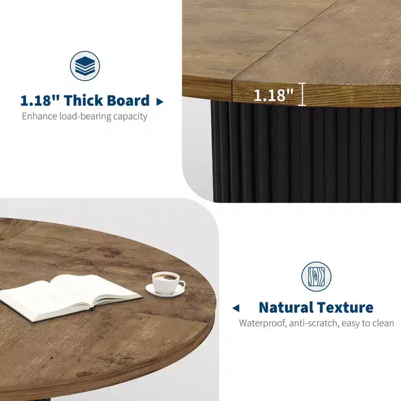 47 Round Dining Table for 4-6 People, Dining Room Table with Sturdy Waveform Metal Pedestal Base, Industrial Kitchen Table for Dining Room, Kitchen