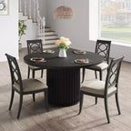 47 Round Dining Table for 4-6 People, Dining Room Table with Sturdy Waveform Metal Pedestal Base, Industrial Kitchen Table for Dining Room, Kitchen