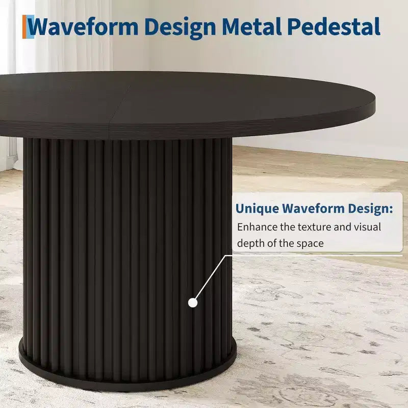 47 Round Dining Table for 4-6 People, Dining Room Table with Sturdy Waveform Metal Pedestal Base, Industrial Kitchen Table for Dining Room, Kitchen