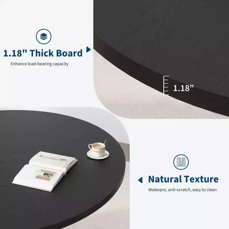 47 Round Dining Table for 4-6 People, Dining Room Table with Sturdy Waveform Metal Pedestal Base, Industrial Kitchen Table for Dining Room, Kitchen