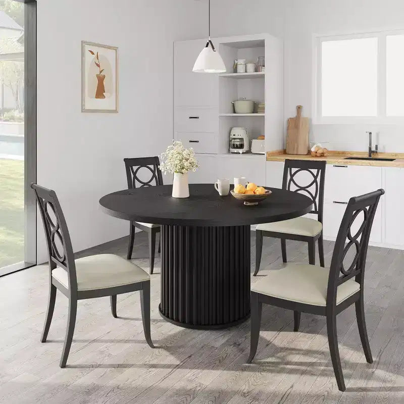 47 Round Dining Table for 4-6 People, Dining Room Table with Sturdy Waveform Metal Pedestal Base, Industrial Kitchen Table for Dining Room, Kitchen