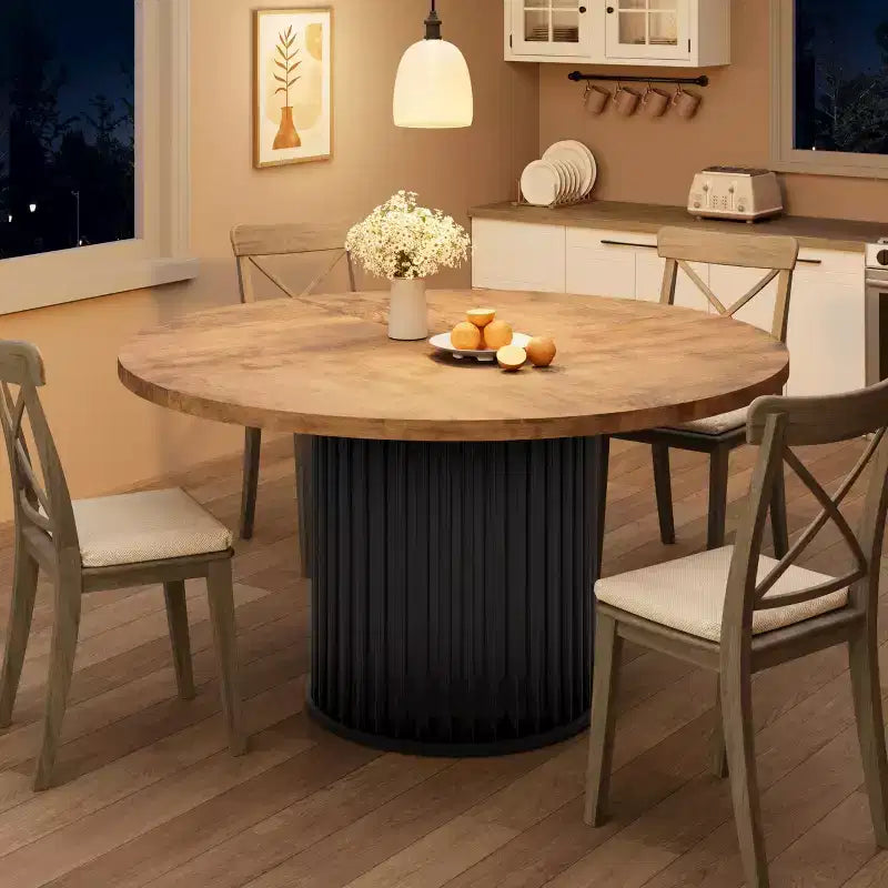 47 Round Dining Table for 4-6 People, Dining Room Table with Sturdy Waveform Metal Pedestal Base, Industrial Kitchen Table for Dining Room, Kitchen