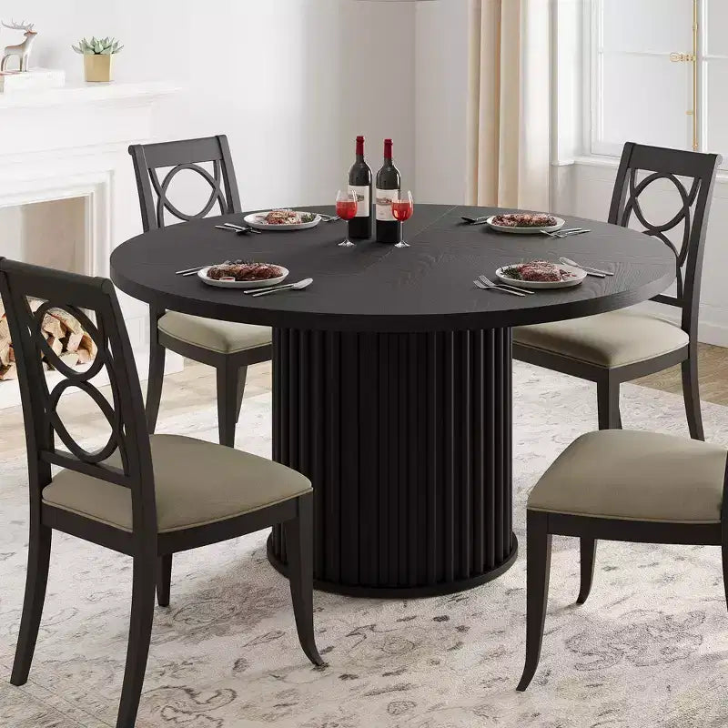 47 Round Dining Table for 4-6 People, Dining Room Table with Sturdy Waveform Metal Pedestal Base, Industrial Kitchen Table for Dining Room, Kitchen