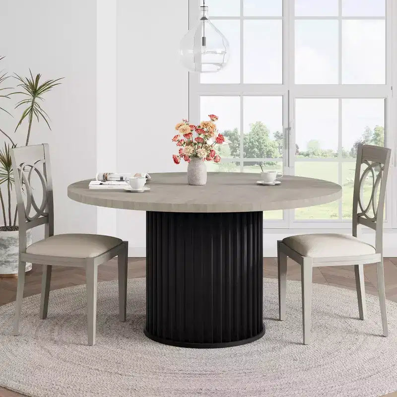 47 Round Dining Table for 4-6 People, Dining Room Table with Sturdy Waveform Metal Pedestal Base, Industrial Kitchen Table for Dining Room, Kitchen