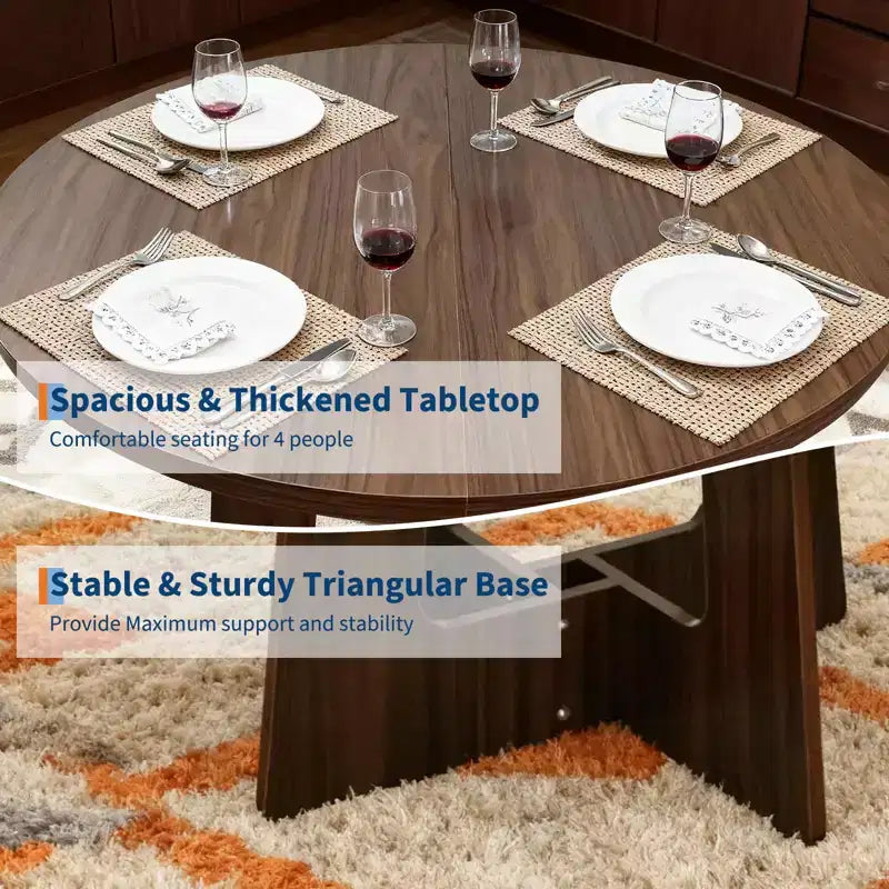 Round Dining Table for 4, 43.3 Inches Farmhouse Dining Table with Pedestal Base, Circle Kitchen Tables for Dining Room