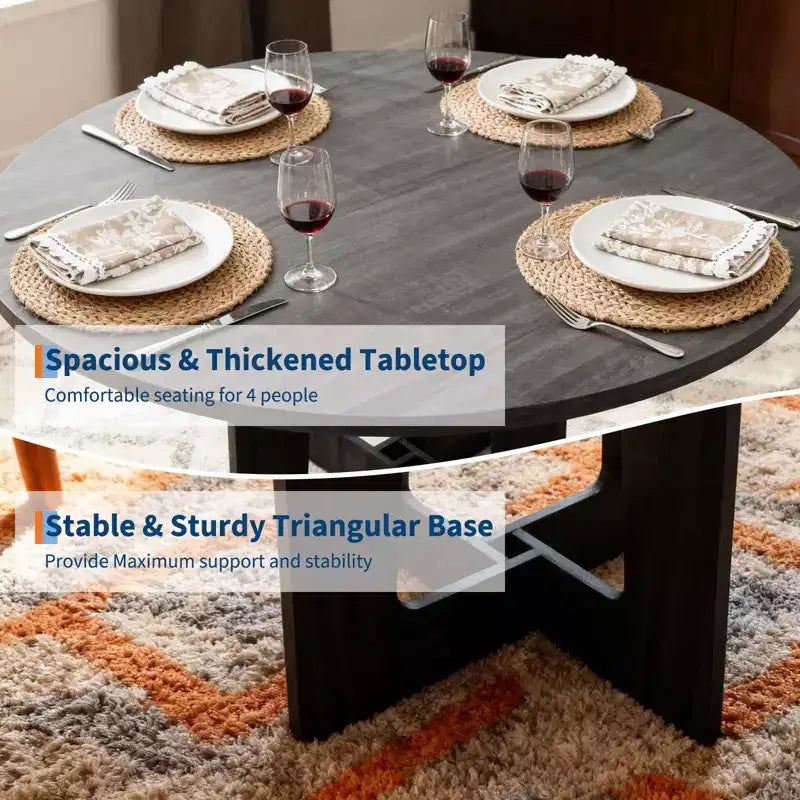 Round Dining Table for 4, 43.3 Inches Farmhouse Dining Table with Pedestal Base, Circle Kitchen Tables for Dining Room