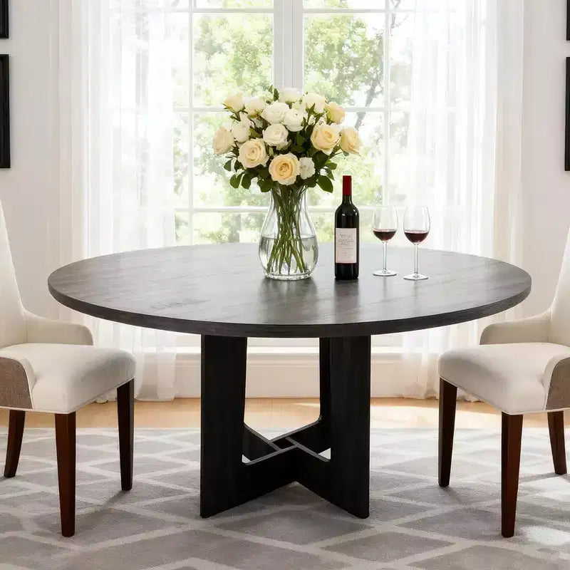 Round Dining Table for 4, 43.3 Inches Farmhouse Dining Table with Pedestal Base, Circle Kitchen Tables for Dining Room