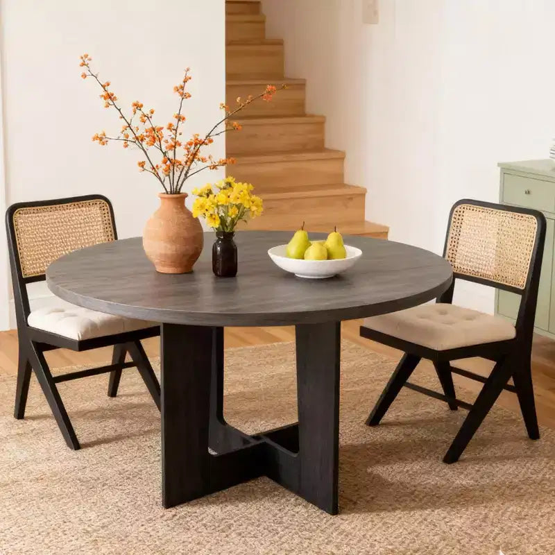 Round Dining Table for 4, 43.3 Inches Farmhouse Dining Table with Pedestal Base, Circle Kitchen Tables for Dining Room