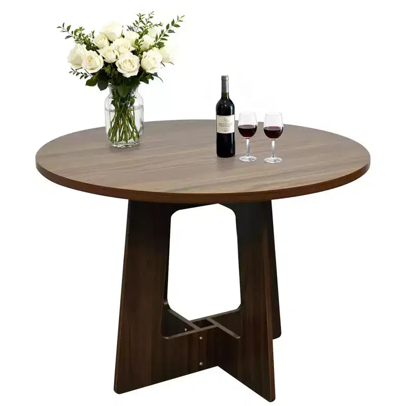 Round Dining Table for 4, 43.3 Inches Farmhouse Dining Table with Pedestal Base, Circle Kitchen Tables for Dining Room