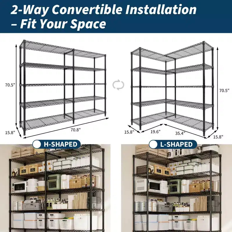 Heavy Duty Metal Storage Shelves 4/5-Tier  Industrial Wire Shelving with Wheels, 3300 LBS Capacity Adjustable Shelving Unit for Garage & Warehouse