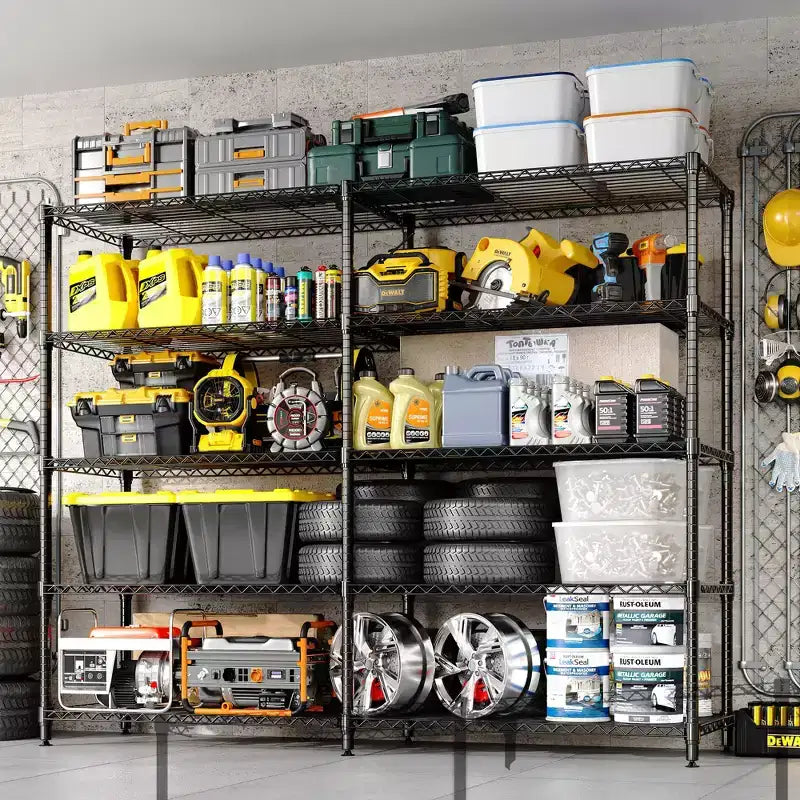 Heavy Duty Metal Storage Shelves 4/5-Tier  Industrial Wire Shelving with Wheels, 3300 LBS Capacity Adjustable Shelving Unit for Garage & Warehouse