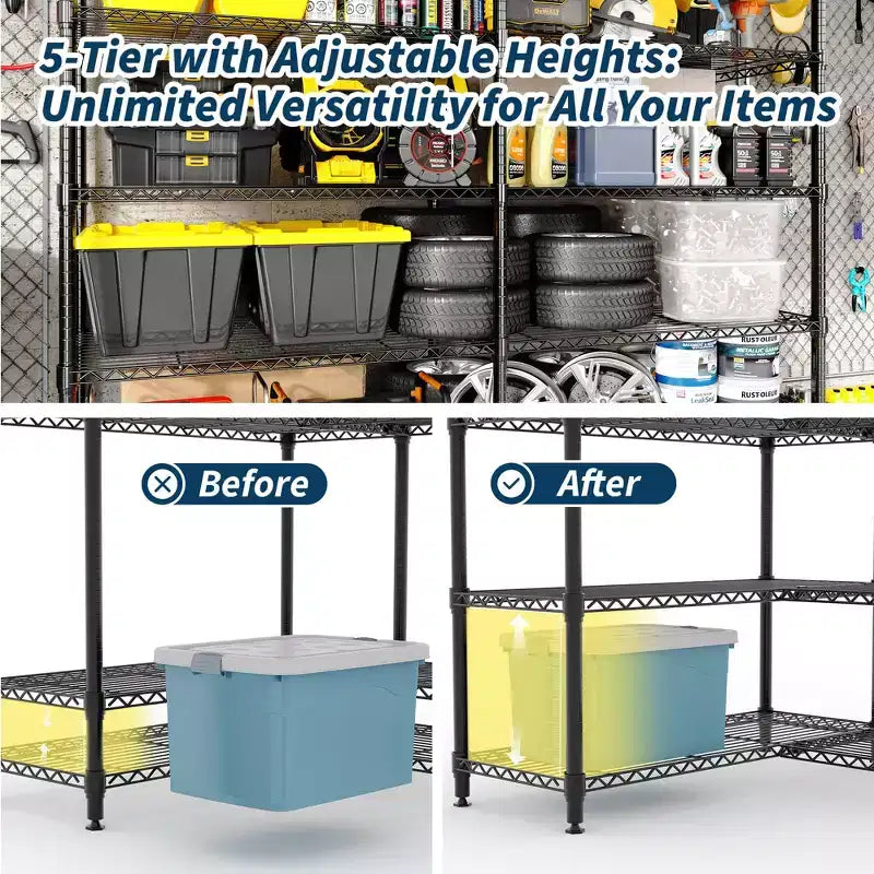 Heavy Duty Metal Storage Shelves 4/5-Tier  Industrial Wire Shelving with Wheels, 3300 LBS Capacity Adjustable Shelving Unit for Garage & Warehouse