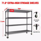 Heavy Duty Metal Storage Shelves 4/5-Tier  Industrial Wire Shelving with Wheels, 3300 LBS Capacity Adjustable Shelving Unit for Garage & Warehouse