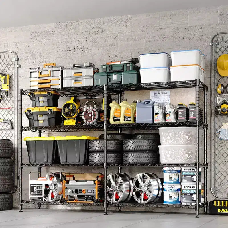 Heavy Duty Metal Storage Shelves 4/5-Tier  Industrial Wire Shelving with Wheels, 3300 LBS Capacity Adjustable Shelving Unit for Garage & Warehouse