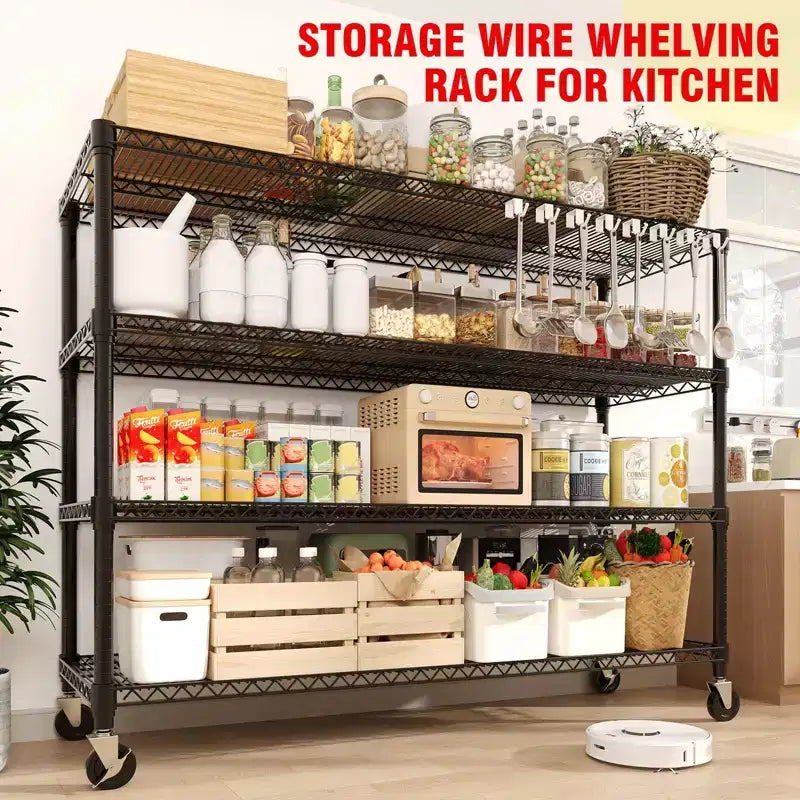 Heavy Duty Metal Storage Shelves 4/5-Tier  Industrial Wire Shelving with Wheels, 3300 LBS Capacity Adjustable Shelving Unit for Garage & Warehouse