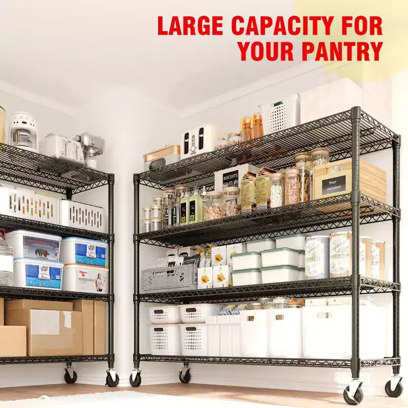 Heavy Duty Metal Storage Shelves 4/5-Tier  Industrial Wire Shelving with Wheels, 3300 LBS Capacity Adjustable Shelving Unit for Garage & Warehouse