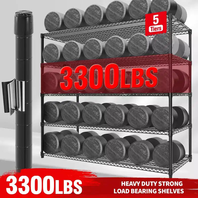 Heavy Duty Metal Storage Shelves 4/5-Tier  Industrial Wire Shelving with Wheels, 3300 LBS Capacity Adjustable Shelving Unit for Garage & Warehouse