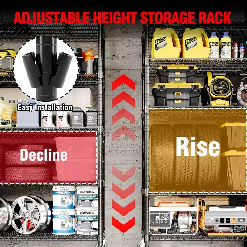 Heavy Duty Metal Storage Shelves 4/5-Tier  Industrial Wire Shelving with Wheels, 3300 LBS Capacity Adjustable Shelving Unit for Garage & Warehouse