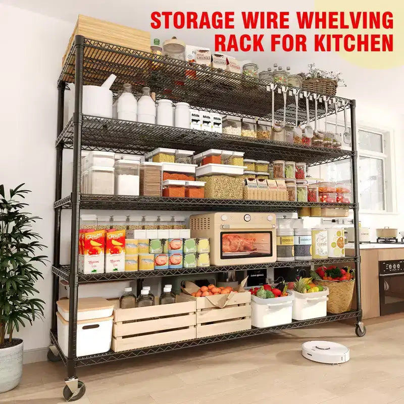 Heavy Duty Metal Storage Shelves 4/5-Tier  Industrial Wire Shelving with Wheels, 3300 LBS Capacity Adjustable Shelving Unit for Garage & Warehouse