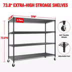 Heavy Duty Metal Storage Shelves 4/5-Tier  Industrial Wire Shelving with Wheels, 3300 LBS Capacity Adjustable Shelving Unit for Garage & Warehouse