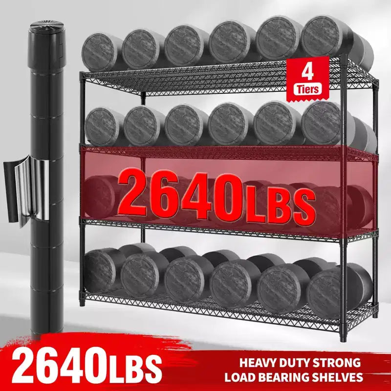 Heavy Duty Metal Storage Shelves 4/5-Tier  Industrial Wire Shelving with Wheels, 3300 LBS Capacity Adjustable Shelving Unit for Garage & Warehouse