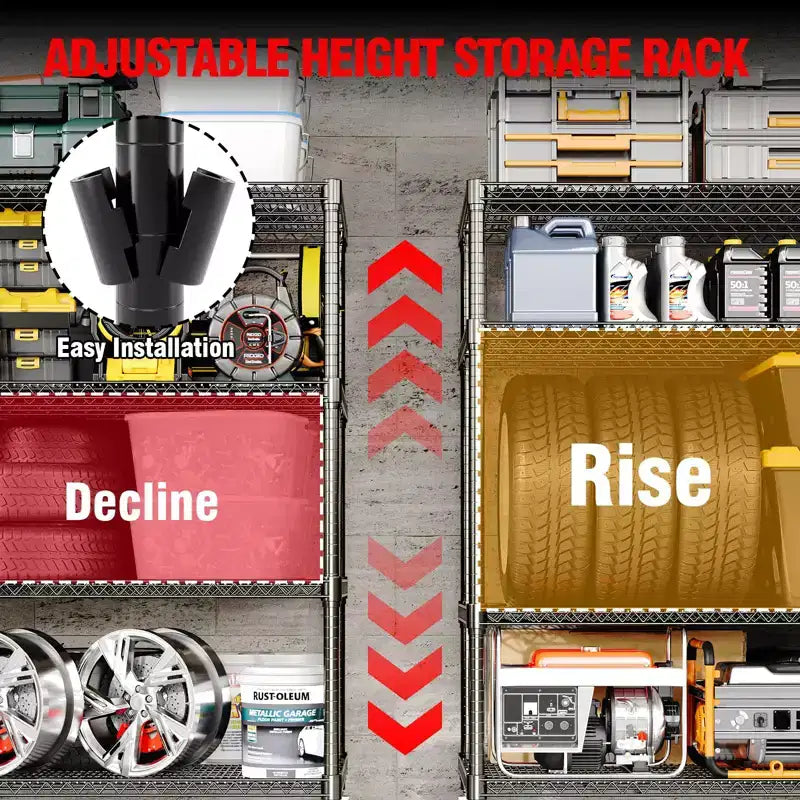 Heavy Duty Metal Storage Shelves 4/5-Tier  Industrial Wire Shelving with Wheels, 3300 LBS Capacity Adjustable Shelving Unit for Garage & Warehouse