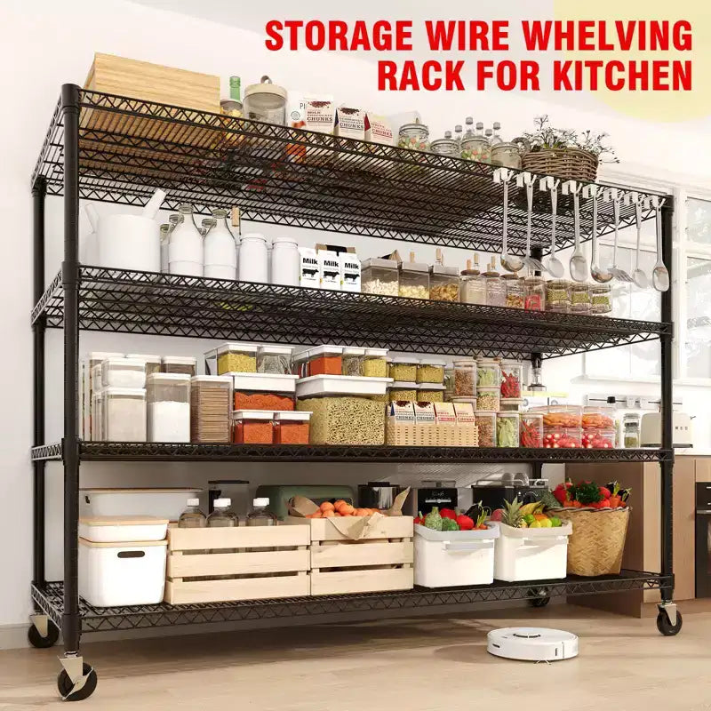 Heavy Duty Metal Storage Shelves 4/5-Tier  Industrial Wire Shelving with Wheels, 3300 LBS Capacity Adjustable Shelving Unit for Garage & Warehouse