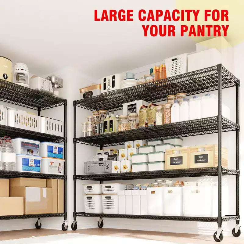 Heavy Duty Metal Storage Shelves 4/5-Tier  Industrial Wire Shelving with Wheels, 3300 LBS Capacity Adjustable Shelving Unit for Garage & Warehouse