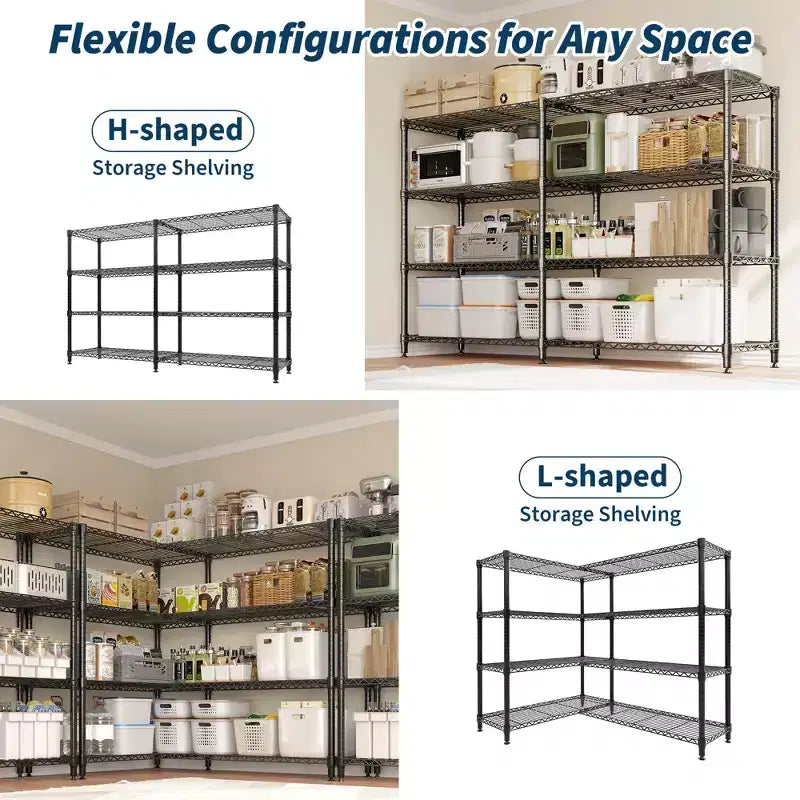 Heavy Duty Metal Storage Shelves 4/5-Tier  Industrial Wire Shelving with Wheels, 3300 LBS Capacity Adjustable Shelving Unit for Garage & Warehouse