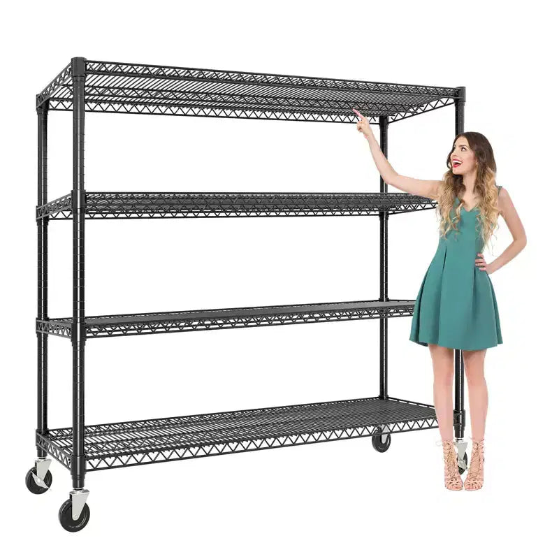 Heavy Duty Metal Storage Shelves 4/5-Tier  Industrial Wire Shelving with Wheels, 3300 LBS Capacity Adjustable Shelving Unit for Garage & Warehouse