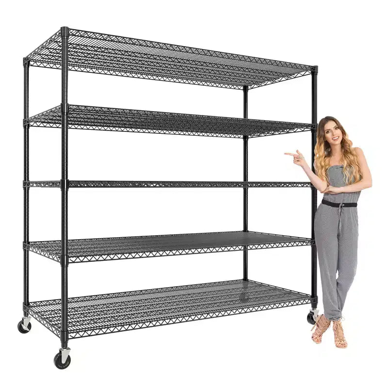 Heavy Duty Metal Storage Shelves 4/5-Tier  Industrial Wire Shelving with Wheels, 3300 LBS Capacity Adjustable Shelving Unit for Garage & Warehouse