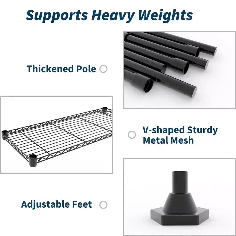 Heavy Duty Metal Storage Shelves 4/5-Tier  Industrial Wire Shelving with Wheels, 3300 LBS Capacity Adjustable Shelving Unit for Garage & Warehouse