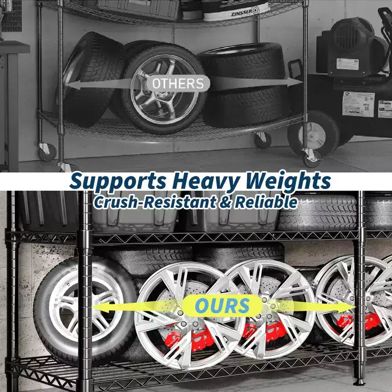 Heavy Duty Metal Storage Shelves 4/5-Tier  Industrial Wire Shelving with Wheels, 3300 LBS Capacity Adjustable Shelving Unit for Garage & Warehouse
