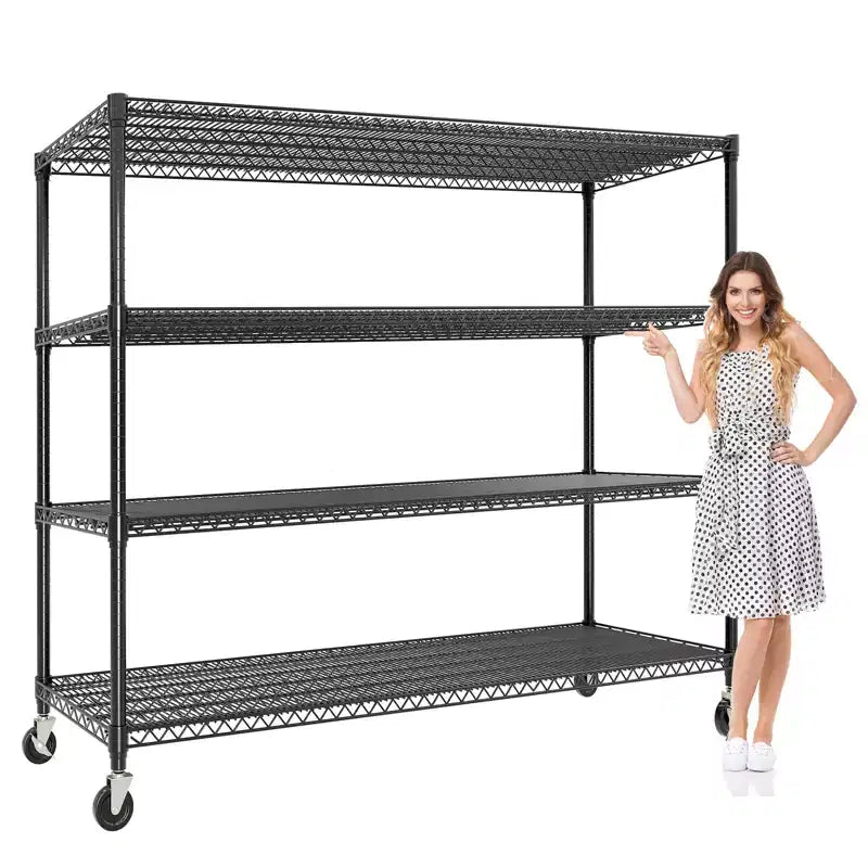 Heavy Duty Metal Storage Shelves 4/5-Tier  Industrial Wire Shelving with Wheels, 3300 LBS Capacity Adjustable Shelving Unit for Garage & Warehouse