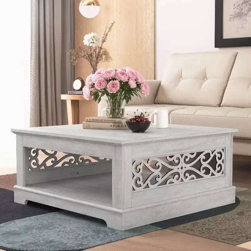 Galano Wood Coffee Table with Storage Shelf 34.8 W x 34.8 D x 16.1 H