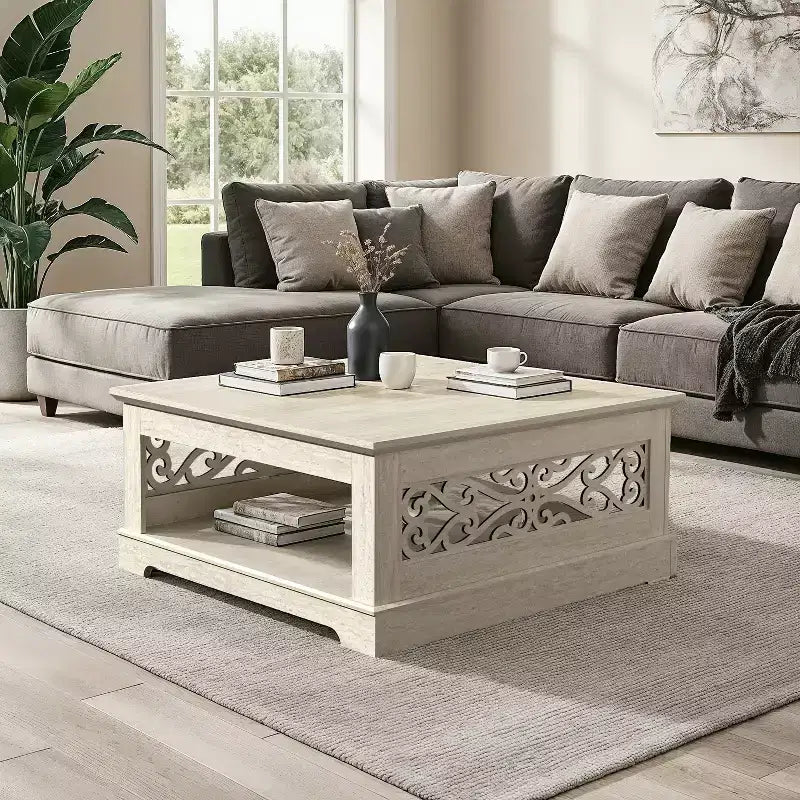 Galano Wood Coffee Table with Storage Shelf 34.8 W x 34.8 D x 16.1 H