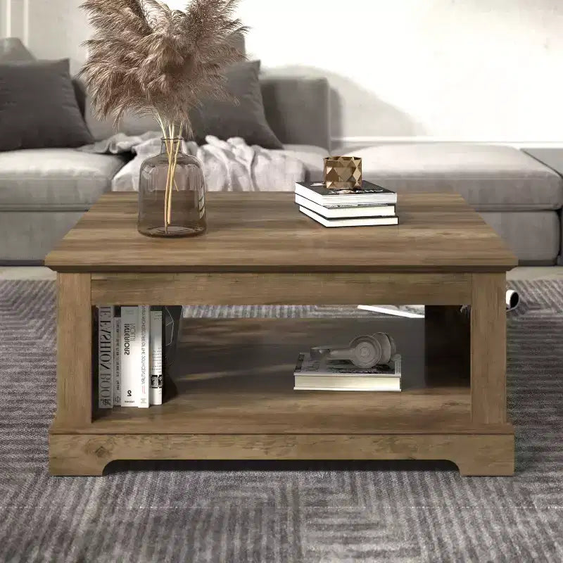 Galano Wood Coffee Table with Storage Shelf 34.8 W x 34.8 D x 16.1 H