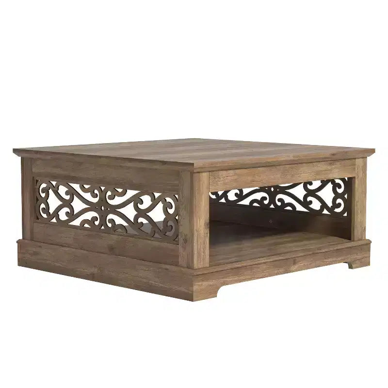 Galano Wood Coffee Table with Storage Shelf 34.8 W x 34.8 D x 16.1 H