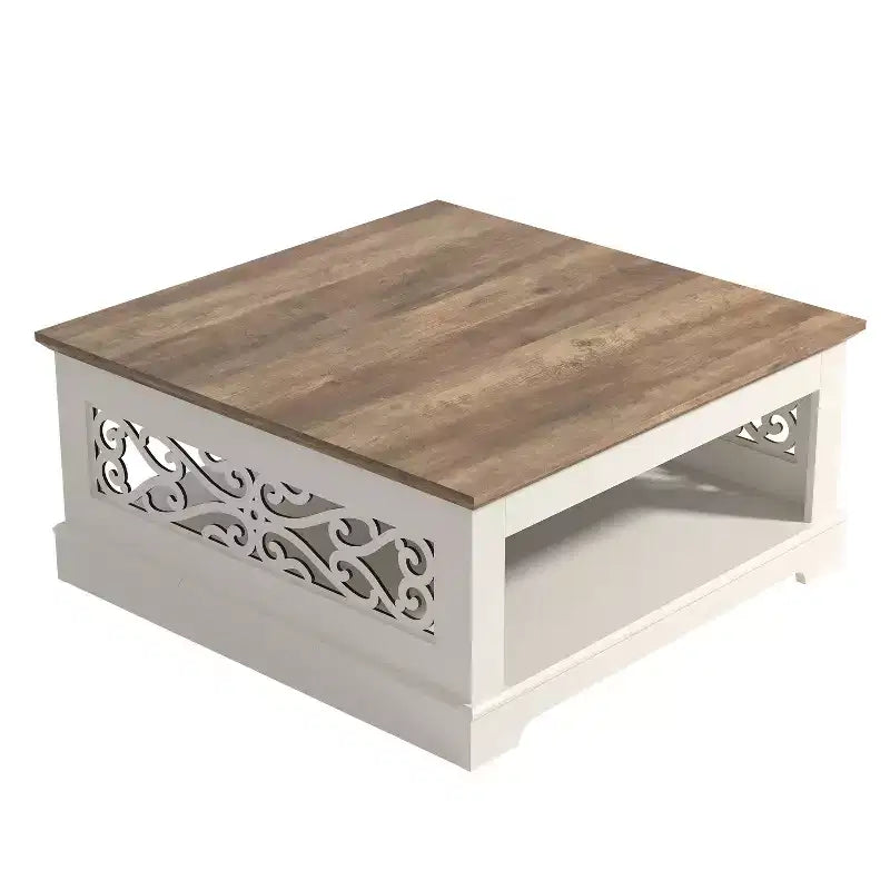 Galano Wood Coffee Table with Storage Shelf 34.8 W x 34.8 D x 16.1 H