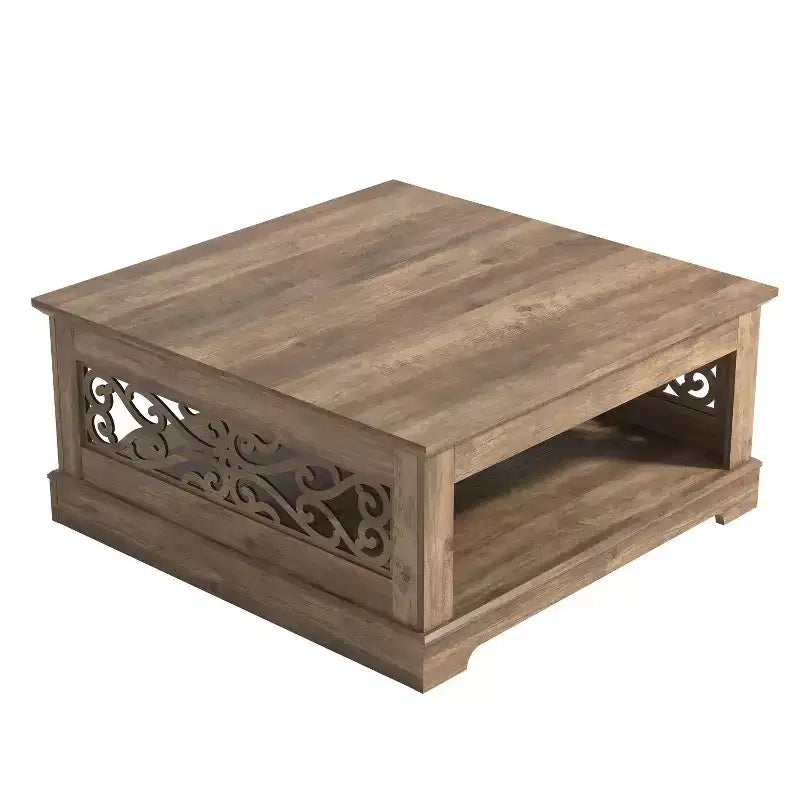 Galano Wood Coffee Table with Storage Shelf 34.8 W x 34.8 D x 16.1 H