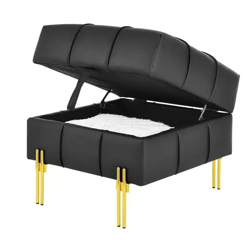 TUYOHW 22 Anti-Scratch Leather Storage Ottoman,Pet Friendly End of Bed Bench with Golden Metal Legs,Ottoman for Living Room,Bedroom,Entryway