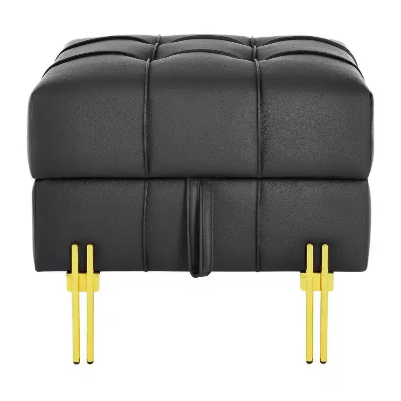 TUYOHW 22 Anti-Scratch Leather Storage Ottoman,Pet Friendly End of Bed Bench with Golden Metal Legs,Ottoman for Living Room,Bedroom,Entryway
