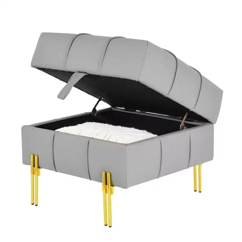 TUYOHW 22 Anti-Scratch Leather Storage Ottoman,Pet Friendly End of Bed Bench with Golden Metal Legs,Ottoman for Living Room,Bedroom,Entryway