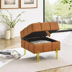 TUYOHW 22 Anti-Scratch Leather Storage Ottoman,Pet Friendly End of Bed Bench with Golden Metal Legs,Ottoman for Living Room,Bedroom,Entryway