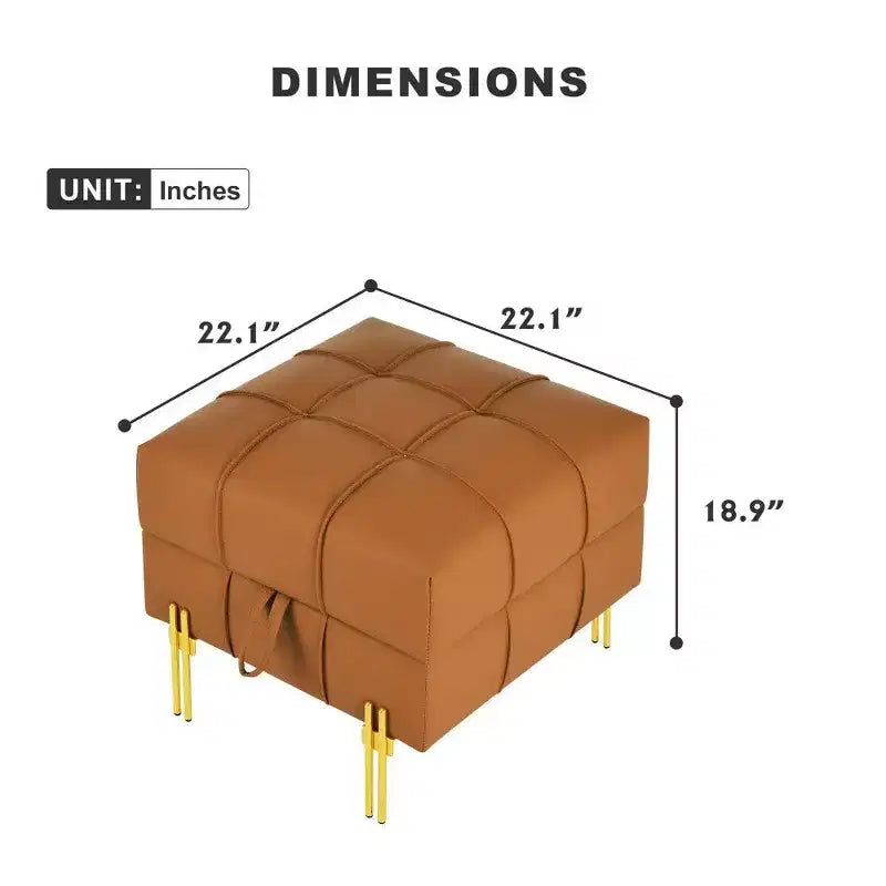 TUYOHW 22 Anti-Scratch Leather Storage Ottoman,Pet Friendly End of Bed Bench with Golden Metal Legs,Ottoman for Living Room,Bedroom,Entryway