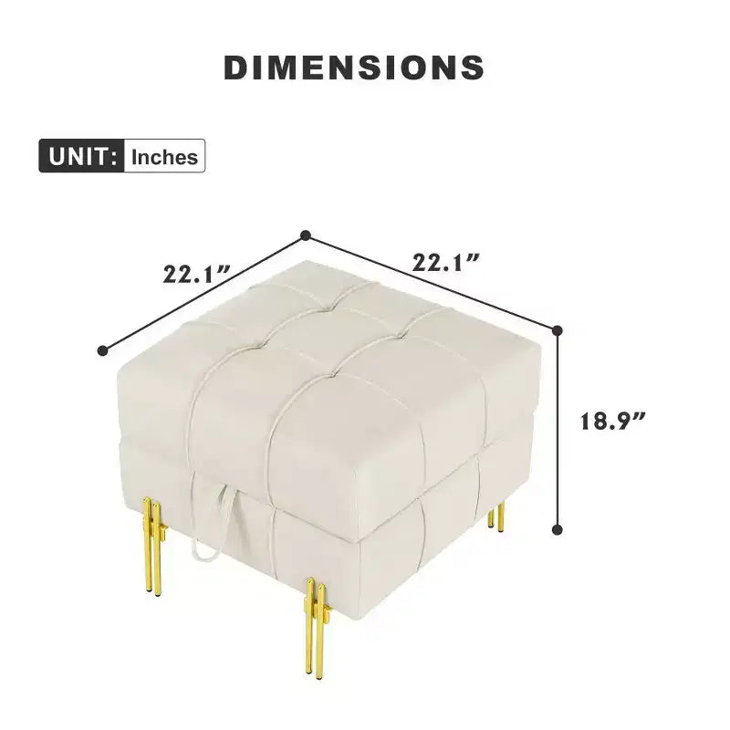 TUYOHW 22 Anti-Scratch Leather Storage Ottoman,Pet Friendly End of Bed Bench with Golden Metal Legs,Ottoman for Living Room,Bedroom,Entryway