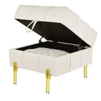 TUYOHW 22 Anti-Scratch Leather Storage Ottoman,Pet Friendly End of Bed Bench with Golden Metal Legs,Ottoman for Living Room,Bedroom,Entryway