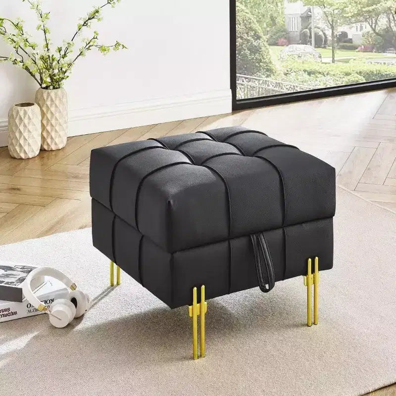 TUYOHW 22 Anti-Scratch Leather Storage Ottoman,Pet Friendly End of Bed Bench with Golden Metal Legs,Ottoman for Living Room,Bedroom,Entryway