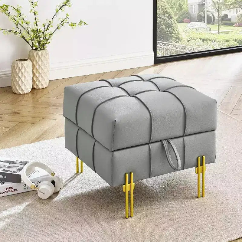 TUYOHW 22 Anti-Scratch Leather Storage Ottoman,Pet Friendly End of Bed Bench with Golden Metal Legs,Ottoman for Living Room,Bedroom,Entryway