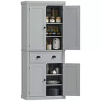 HOMCOM 72.5 Traditional Freestanding Kitchen Pantry Cupboard with 2 Cabinet, Drawer and Adjustable Shelves, Gray